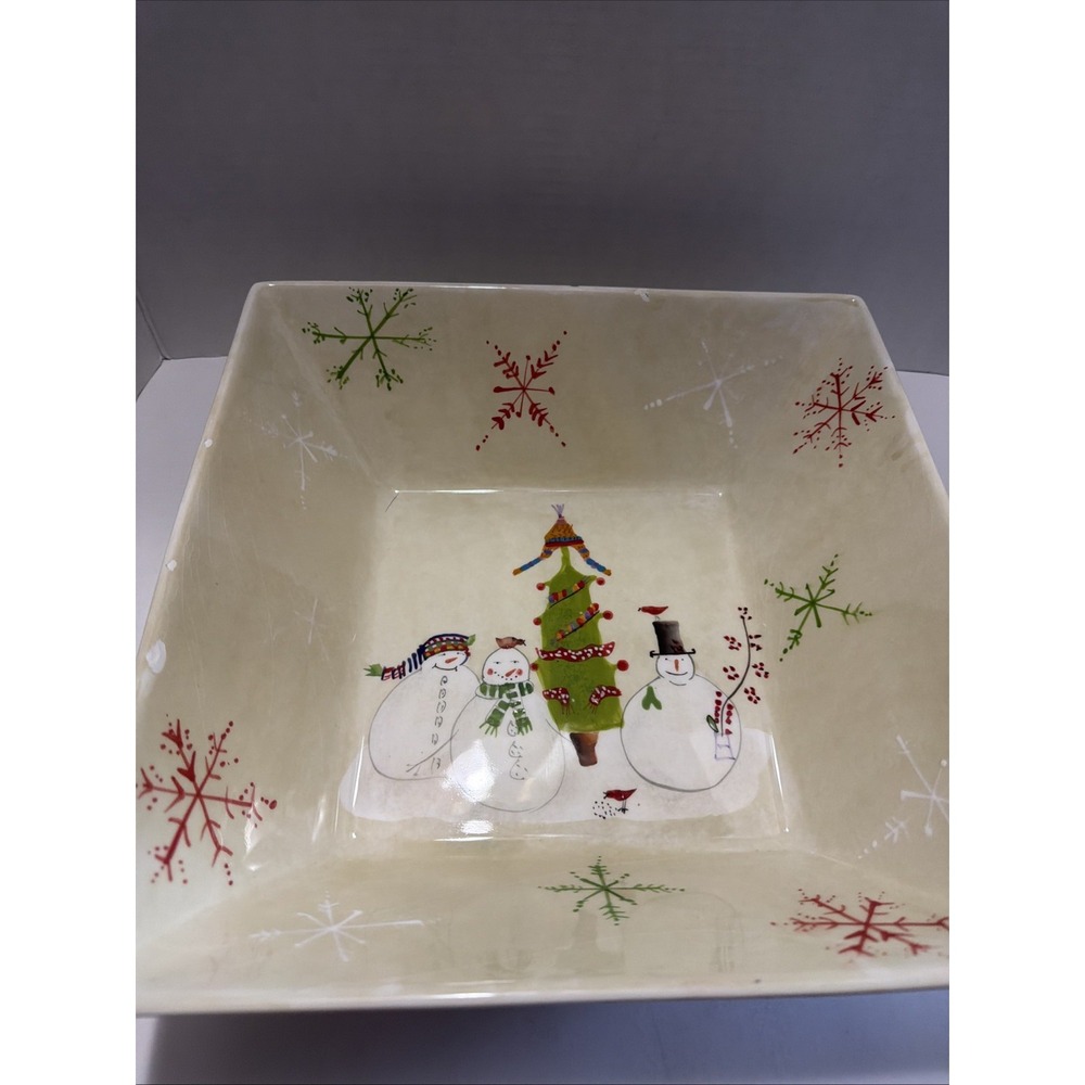 Oneida Snowmates Debbie Taylor-Kerman Square Serving Bowl Snowman Christmas 10in